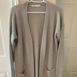 Grey waffle knit long cardigan